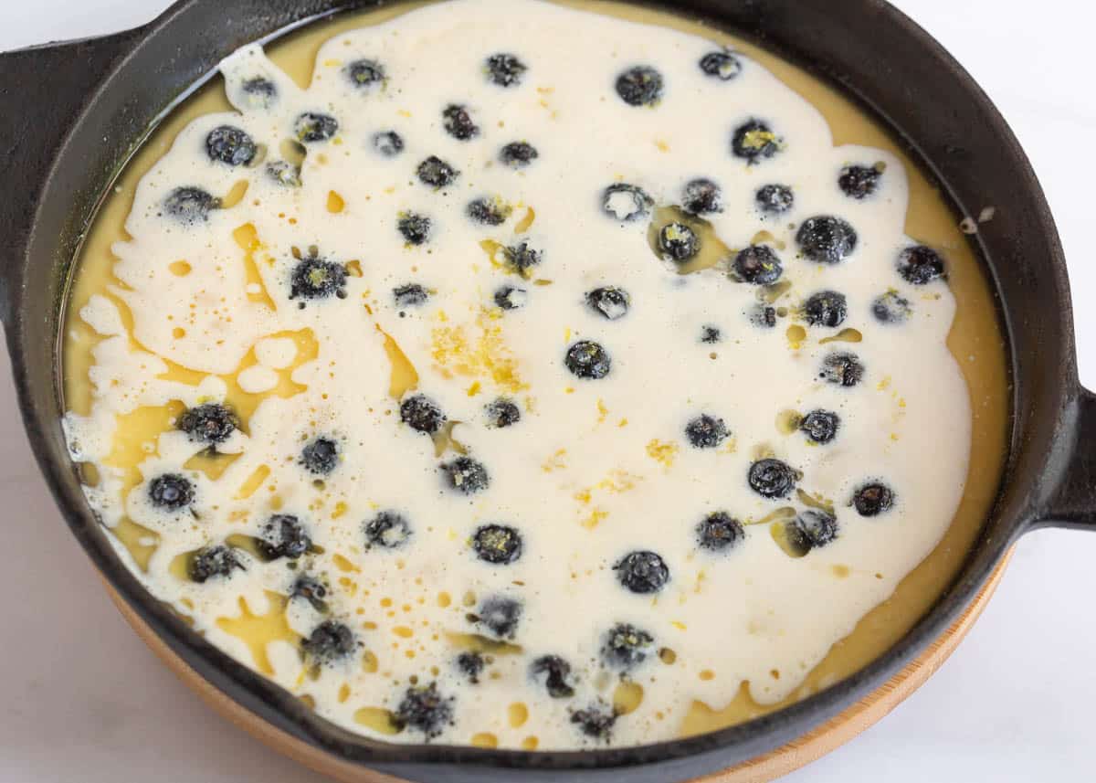 Showing how to make lemon blueberry dutch baby. 