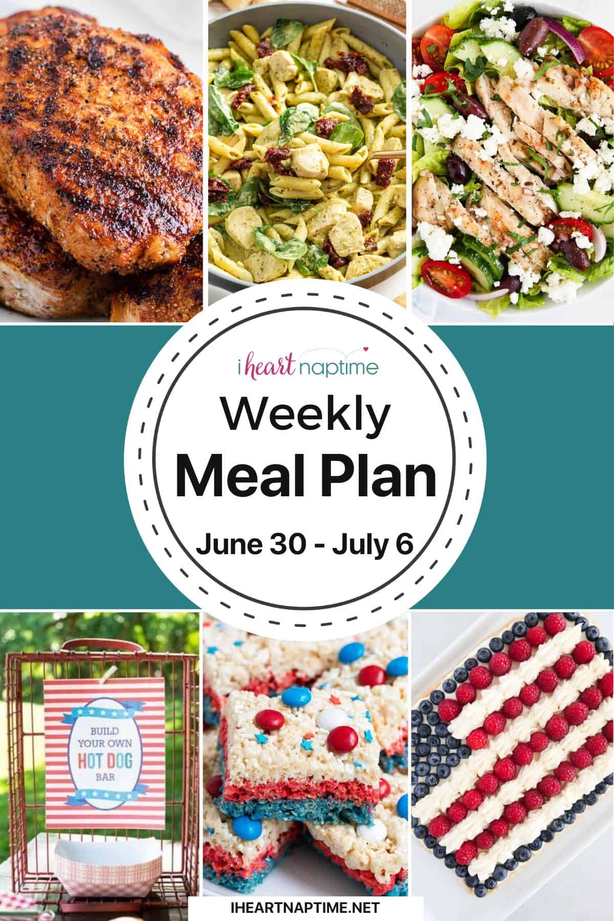 A collage of photos for a weekly meal plan for I Heart Naptime.