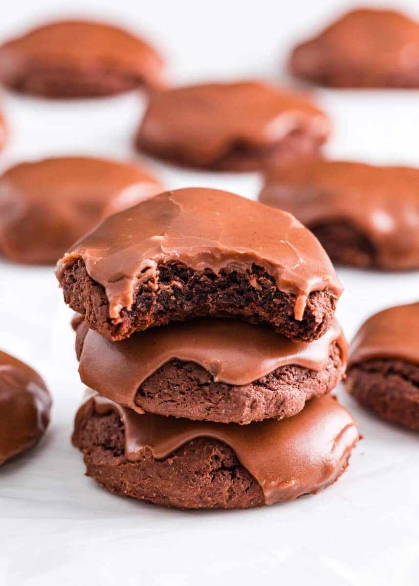 Stack of Texas sheet cake cookies.