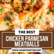 Chicken parmesan meatballs being served.