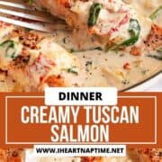 Creamy Tuscan salmon in a skillet.