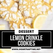 Lemon crinkle cookies on a baking rack.