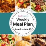 Photo collage of recipes for I Heart Naptime weekly meal plan.