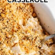 Poppy seed chicken casserole in a baking dish.