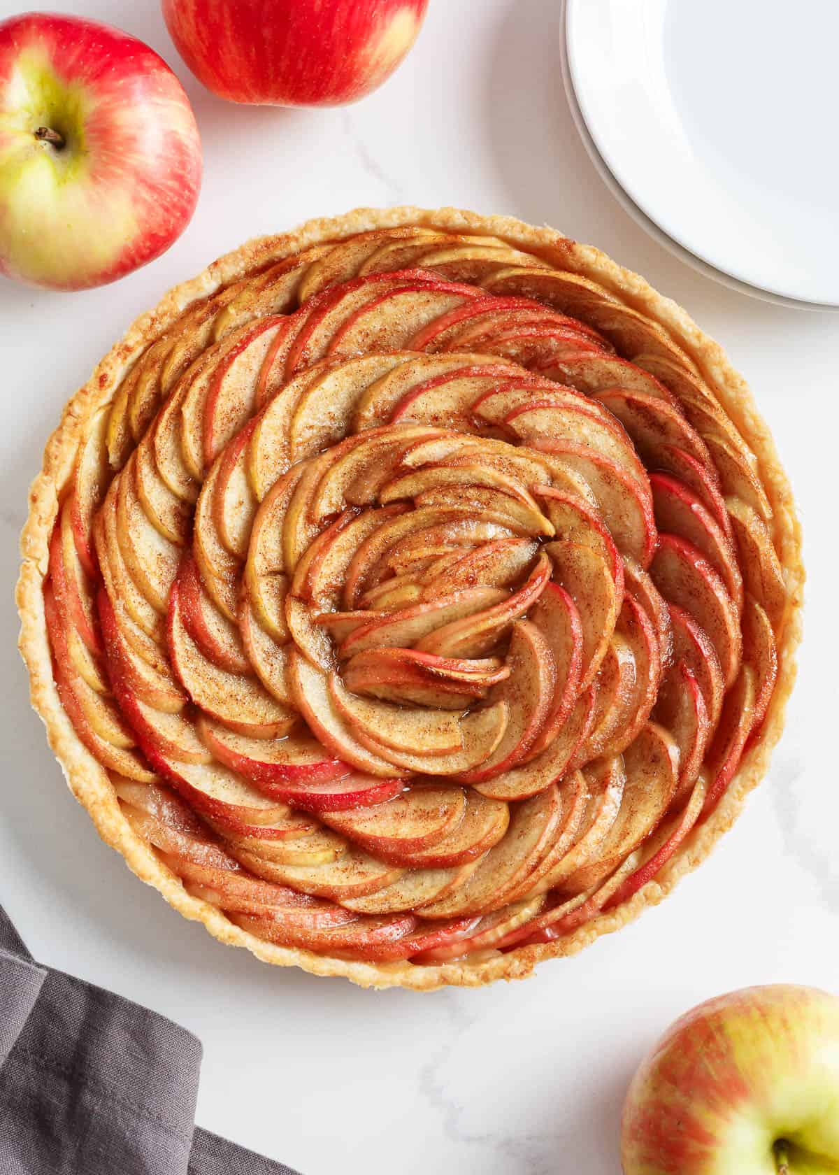 Apple tart on counter.