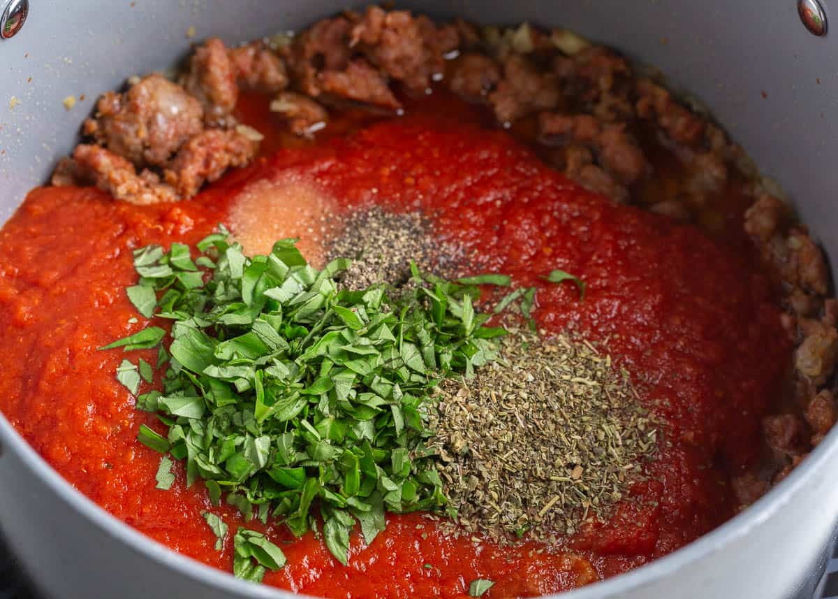 Cooking sauce in a pot.