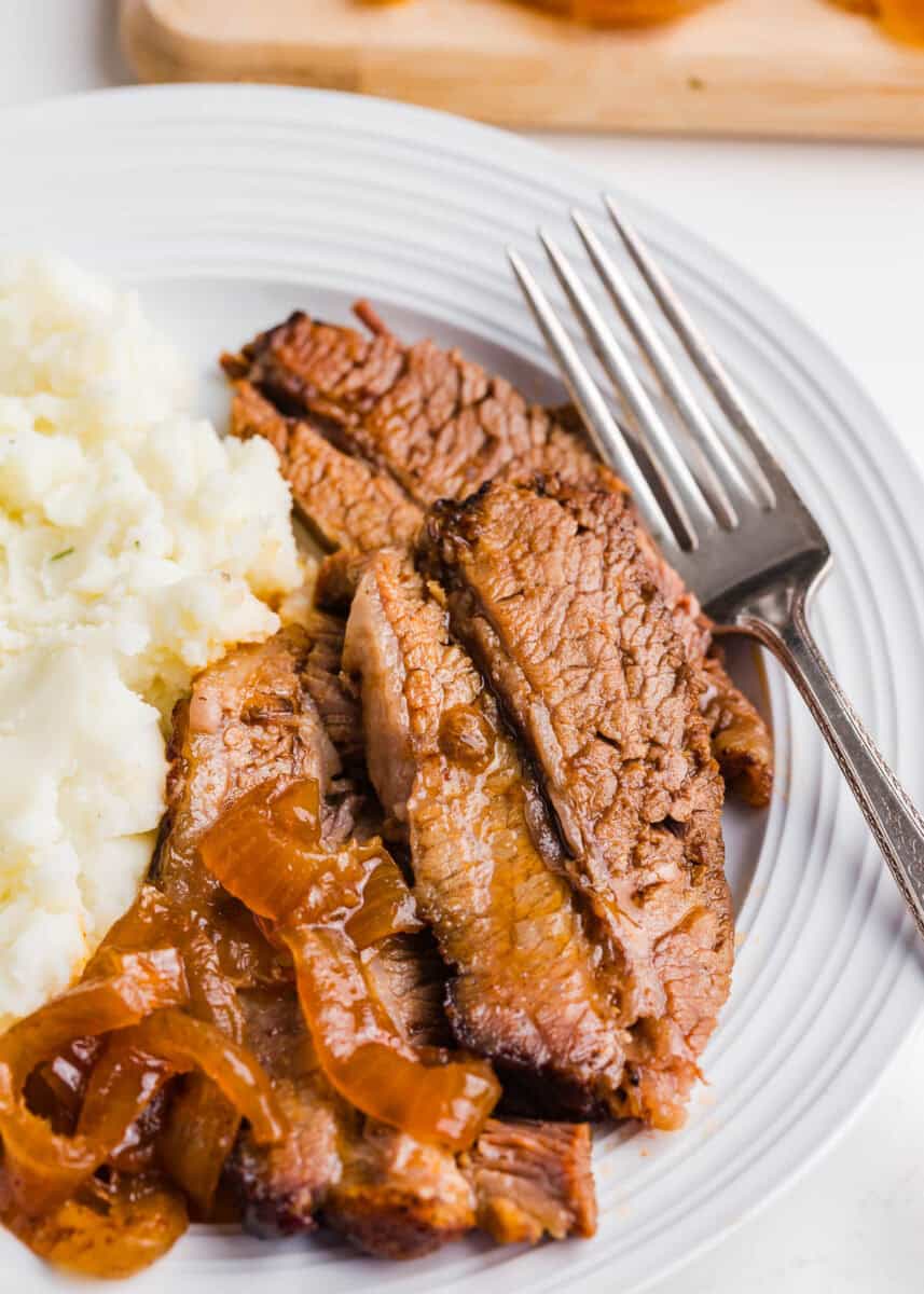 Crockpot brisket on a plate.