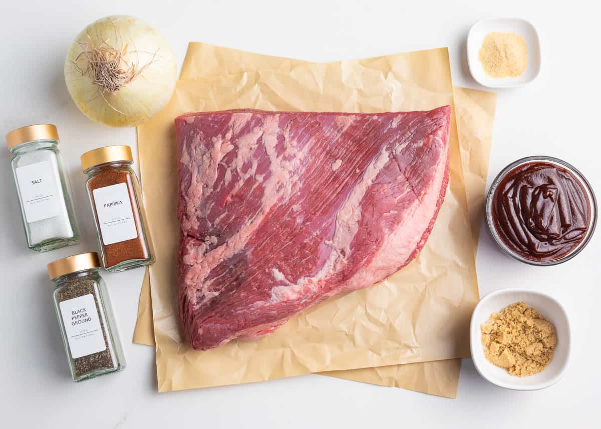 Crockpot brisket ingredients on the counter.