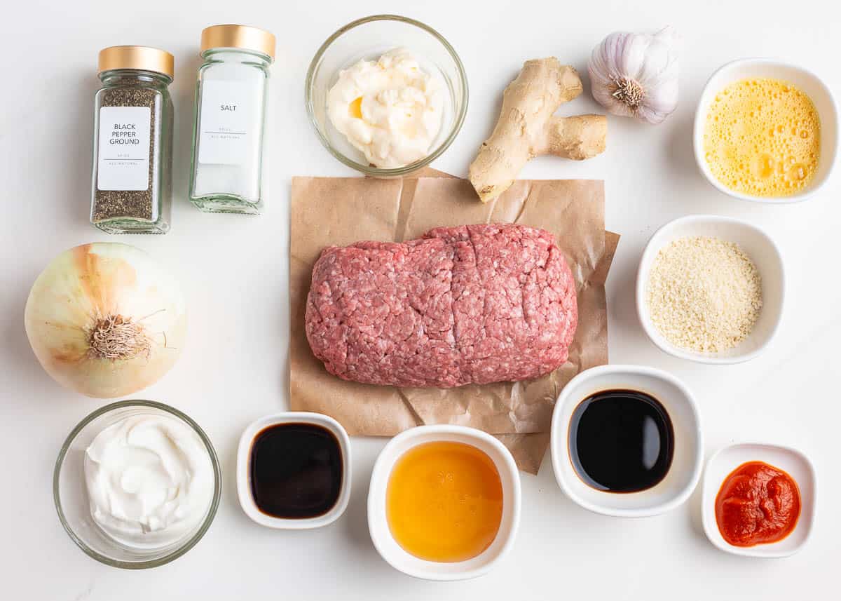 Firecracker meatball ingredients on the counter.