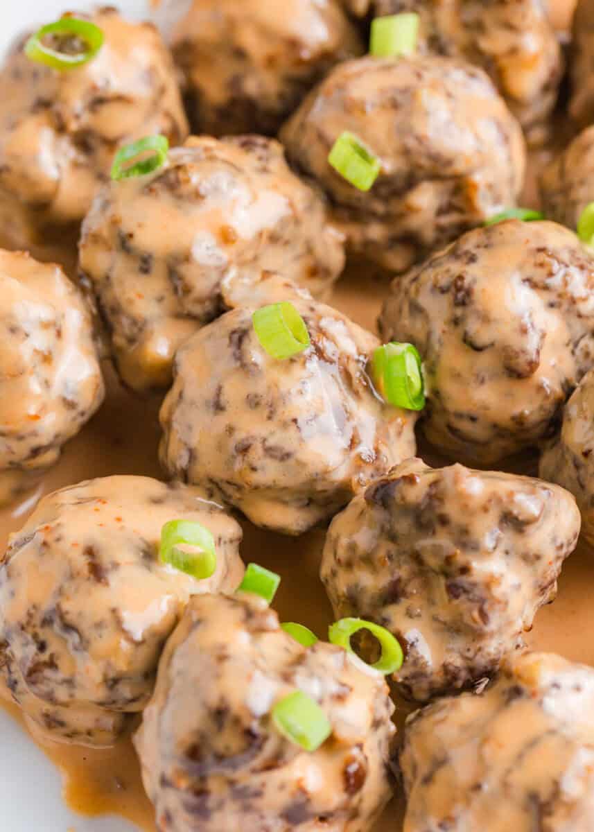 Firecracker meatballs with sauce.