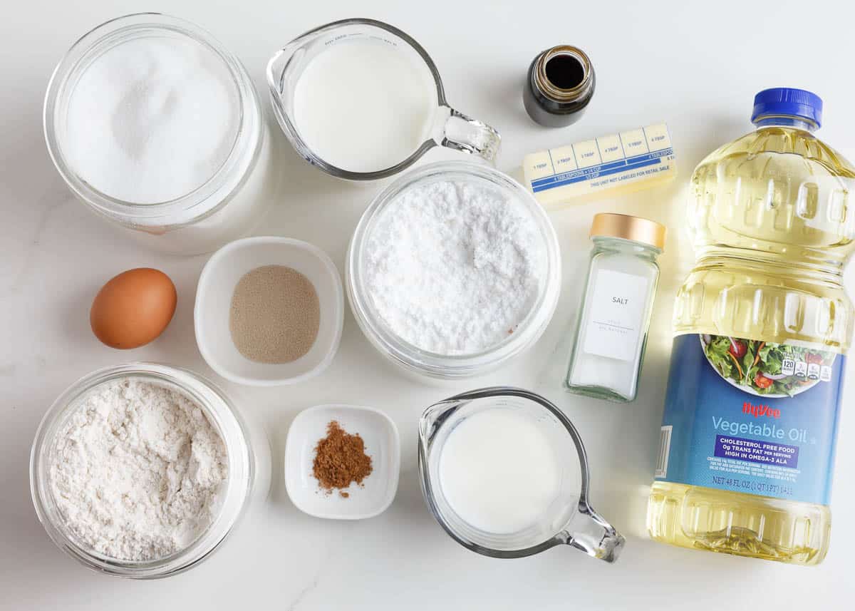 Homemade donut ingredients on the counter.