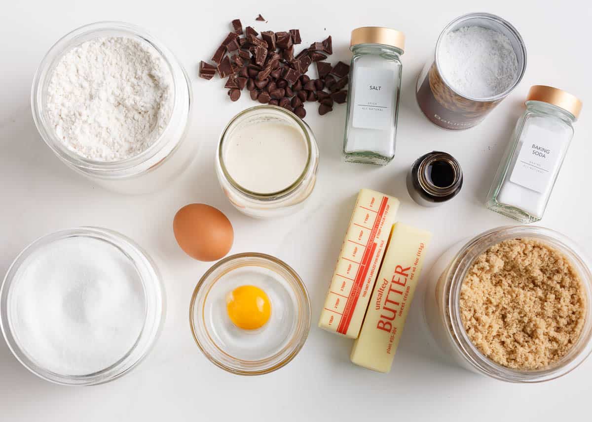 Sourdough chocolate chip cookie ingredients.