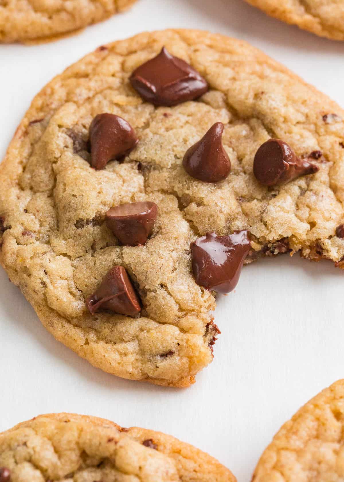 Sourdough chocolate chip cookies on a plate.