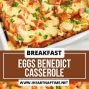 Eggs benedict casserole in a baking dish.