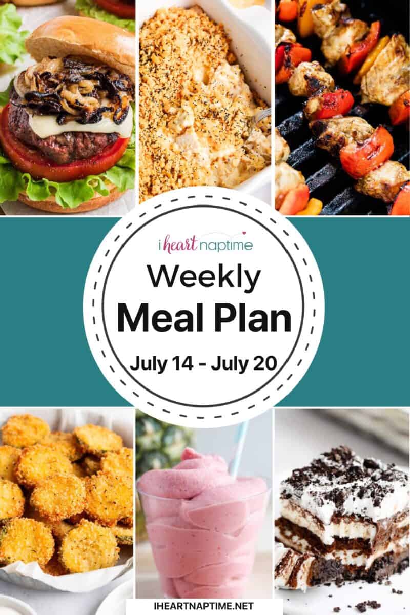 A photo collage of recipe photos for I Heart Naptime weekly meal plan.