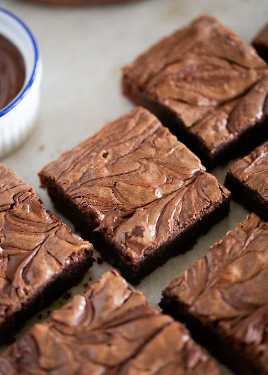 Sliced nutella brownies.