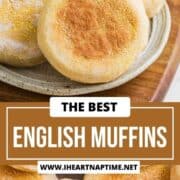 English muffins on a plate and buttered.