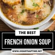 French onion soup in a bowl.