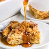 French toast casserole with syrup.