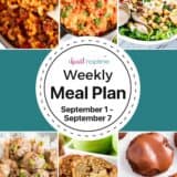 A photo collage of recipes for I Heart Naptime weekly meal plan.