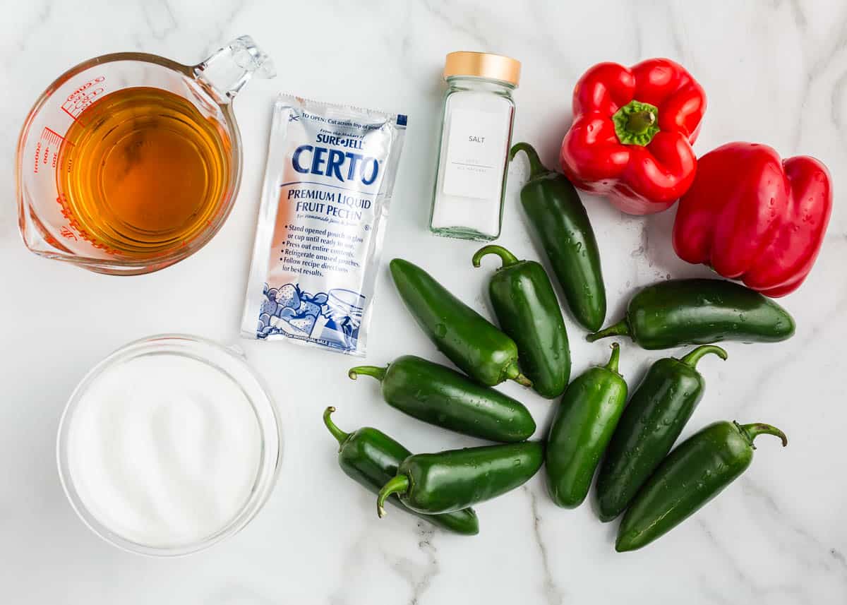 Jalepeno jelly ingredients on the counter.