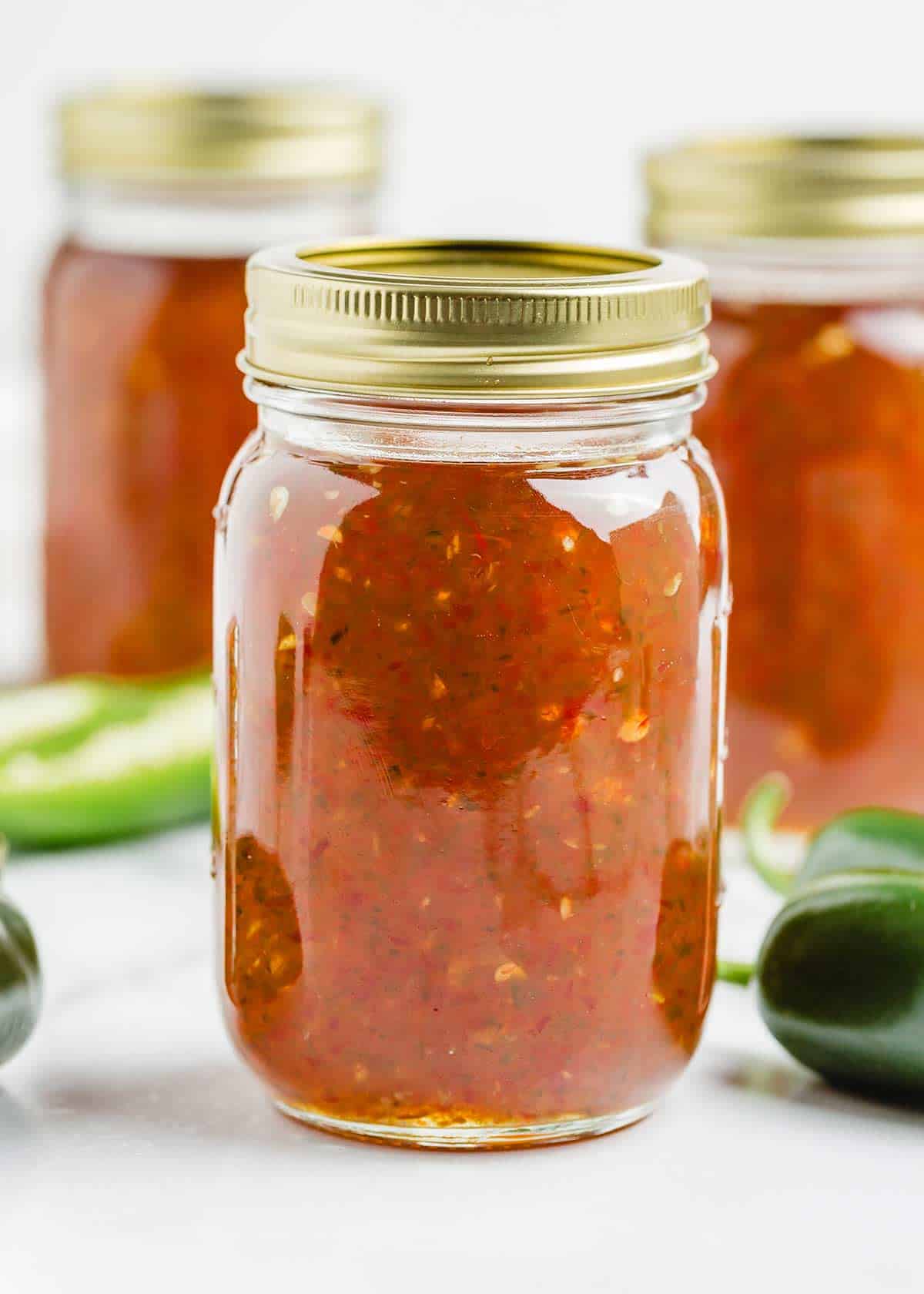 Jalepeno jelly in a jar.