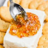 Jalepeno jelly over cream cheese and crackers.