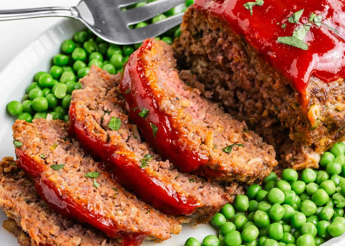 Sliced lipton onion soup meatloaf.