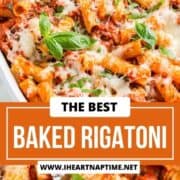 Baked rigatoni in a baking dish.