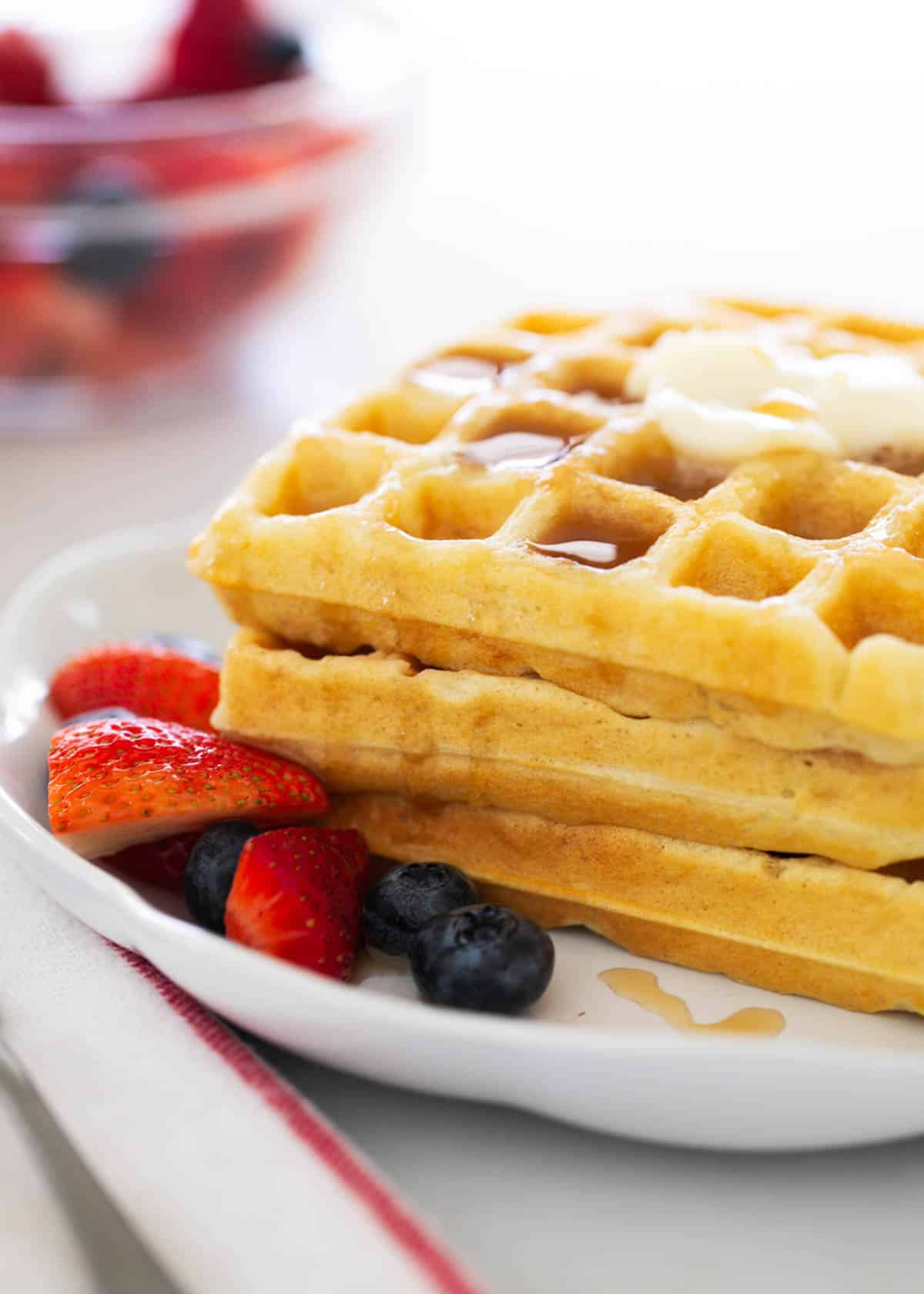 Stack of buttermilk waffles.