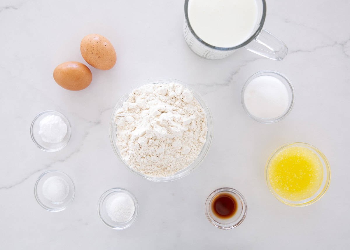 Buttermilk waffles ingredients on the counter.