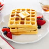 Buttermilk waffles on a plate.