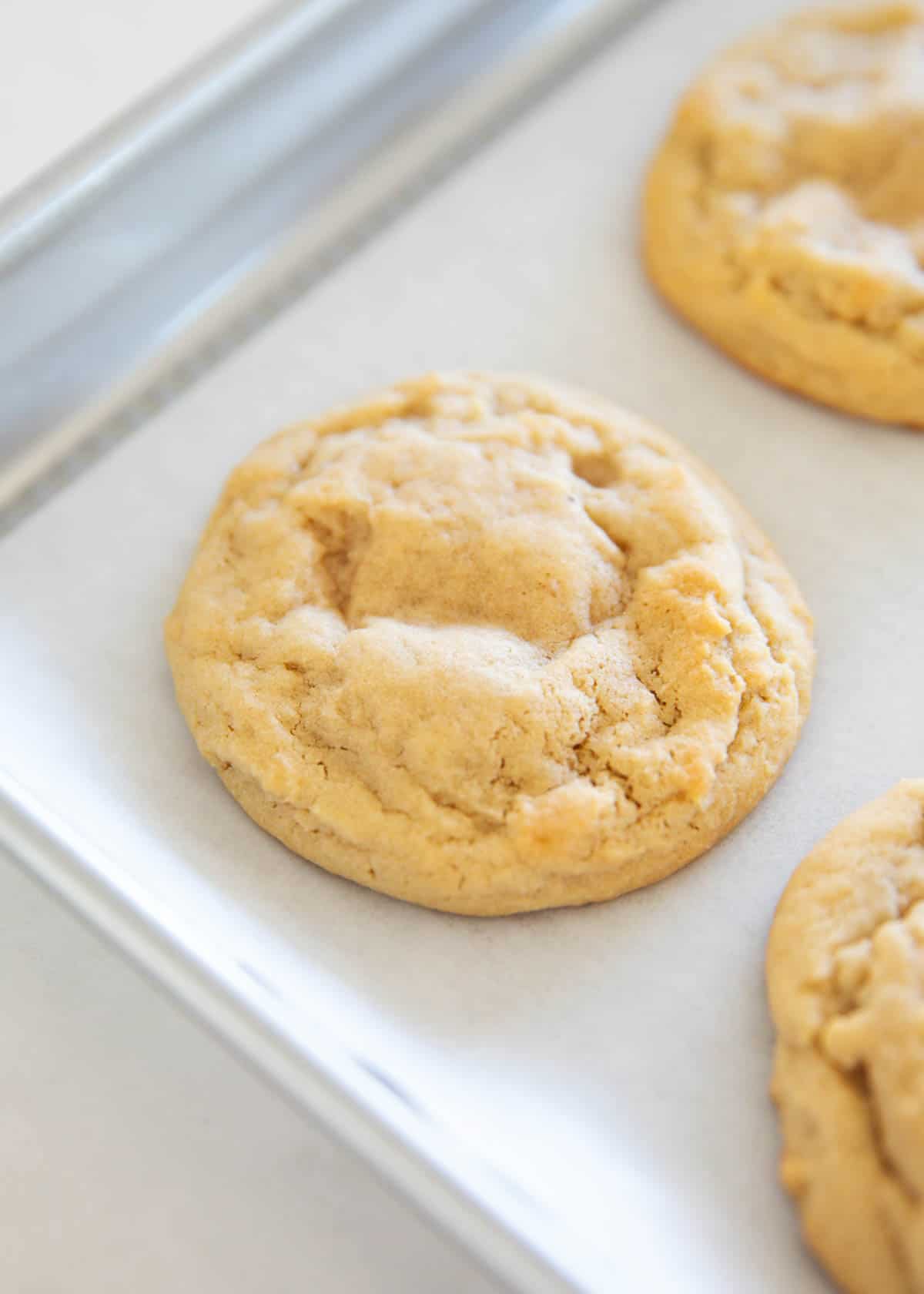 Chocolate chipless cookies on a pan.