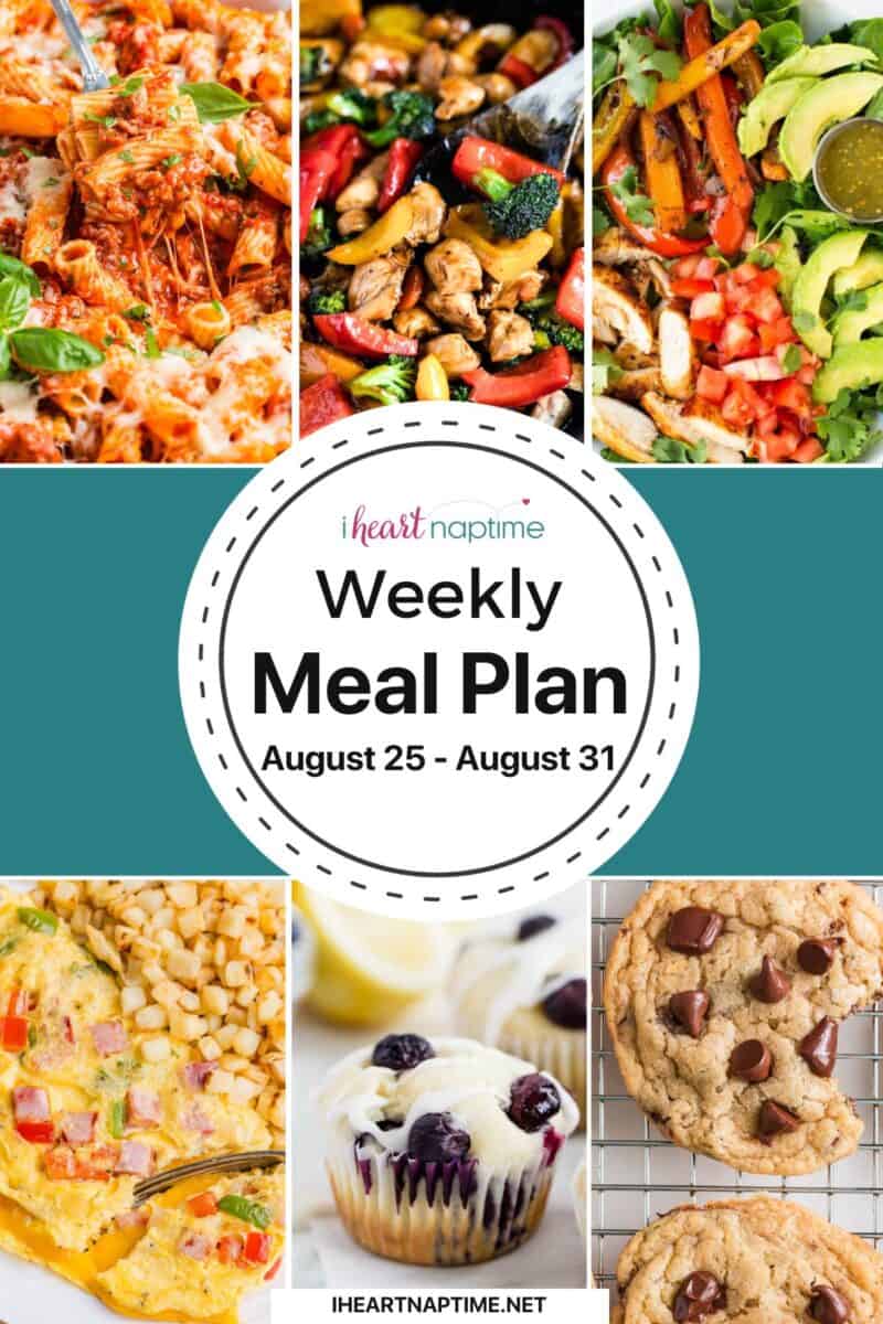 A weekly meal plan of recipe photos for I Heart Naptime.