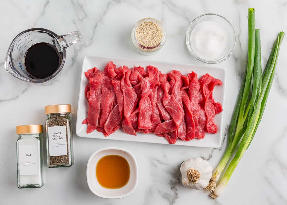 Beef bulgogi ingredients on the counter.