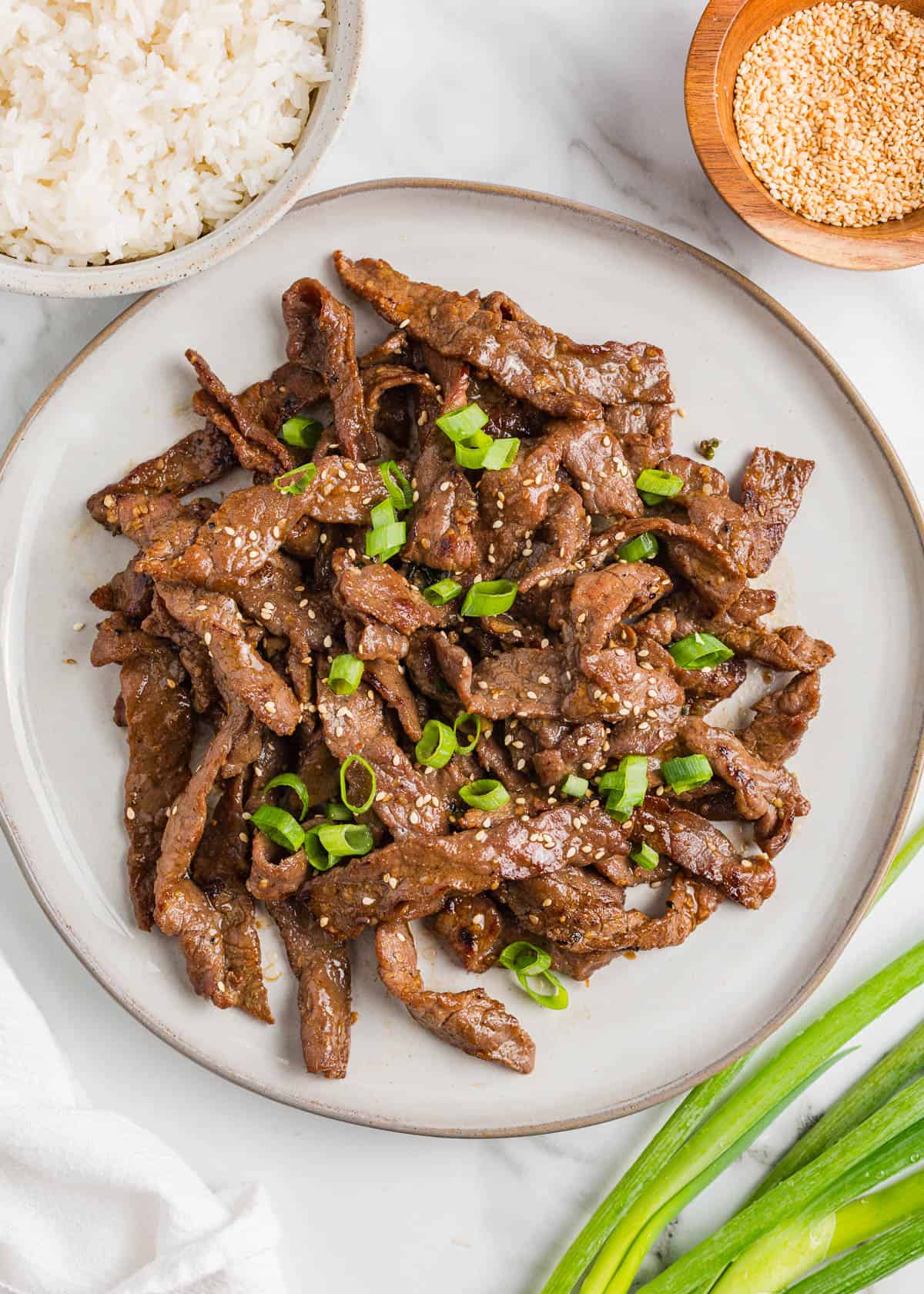 Beef bulgogi on a plate.