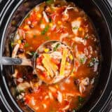 Crockpot Chicken Tortilla Soup in a slow cooker.