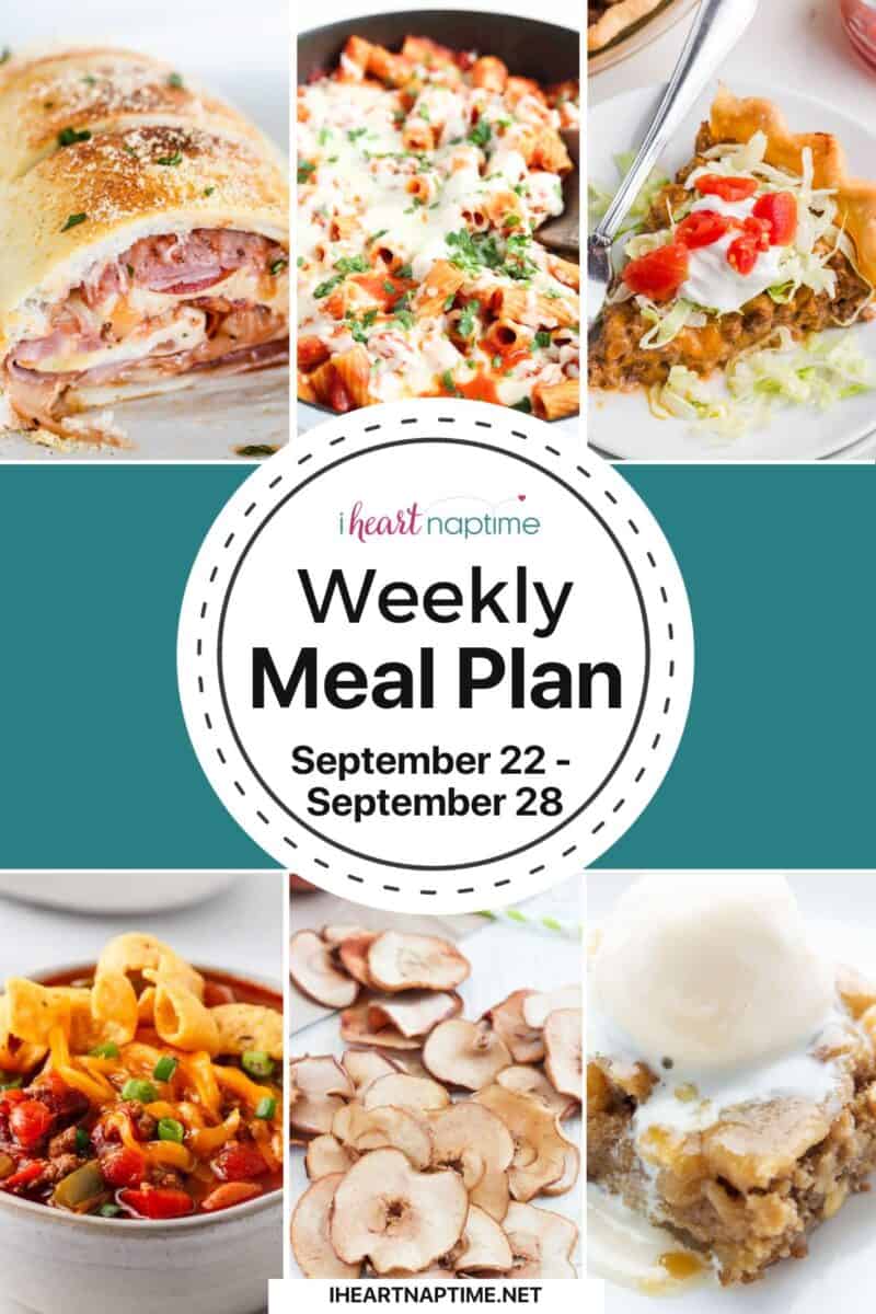 I Heart Naptime weekly meal plan recipe photo collage.