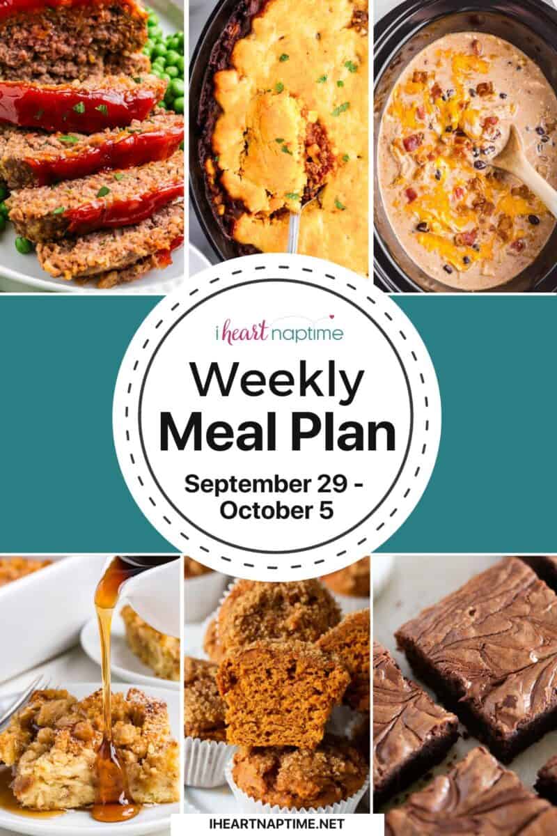 Recipe photo collage of weekly meal plan for I Heart Naptime.