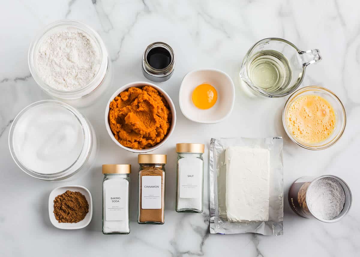 Pumpkin cream cheese muffin ingredients.