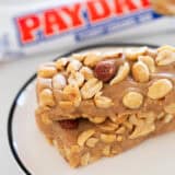 Payday candy bar on a plate.