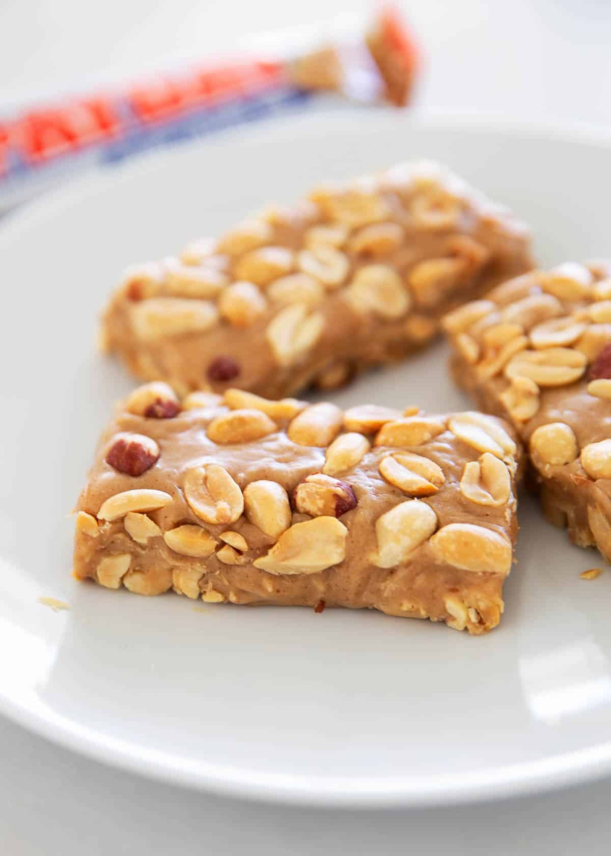 Pay day candy bar on a plate.