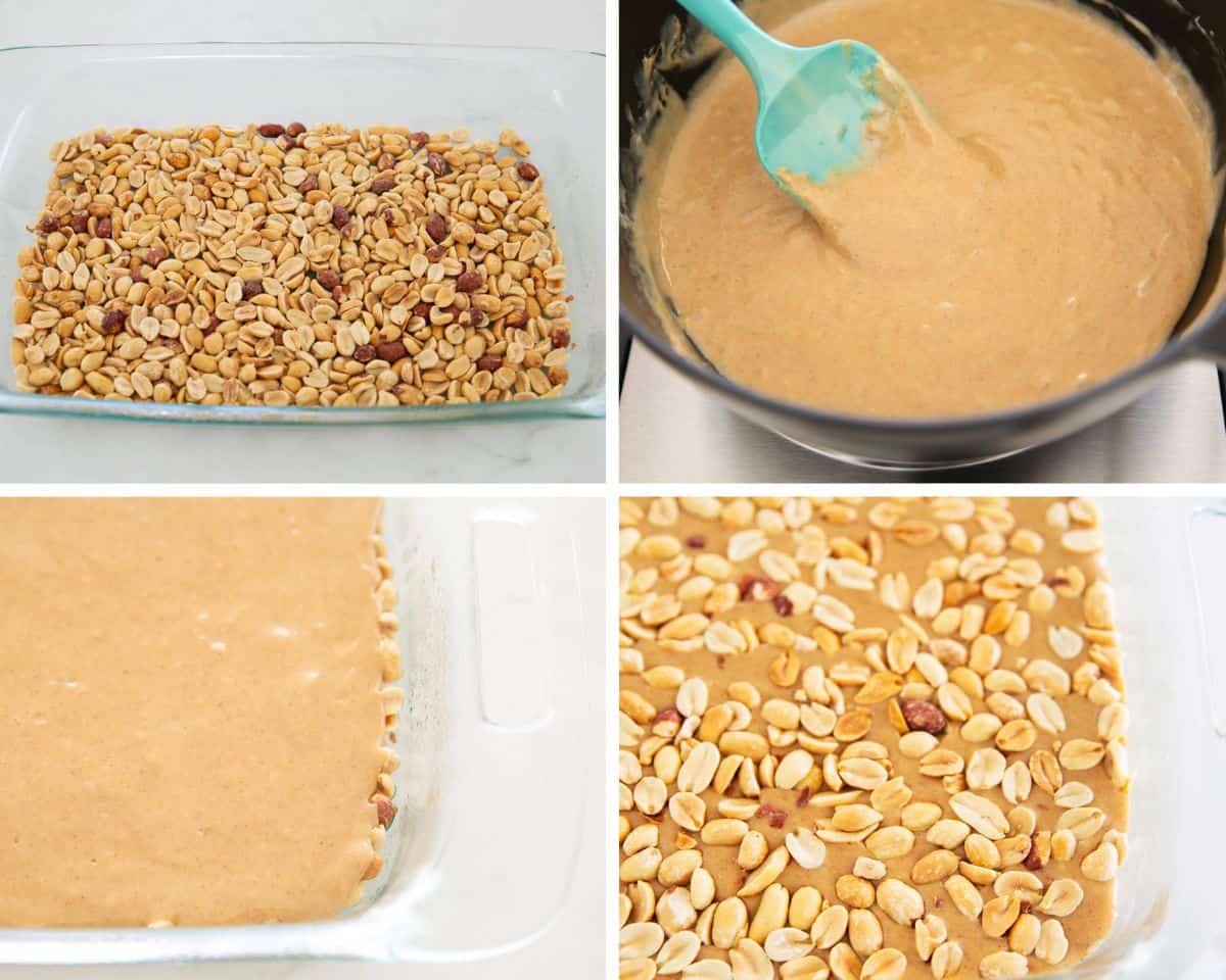 Showing how to make pay day candy bar.