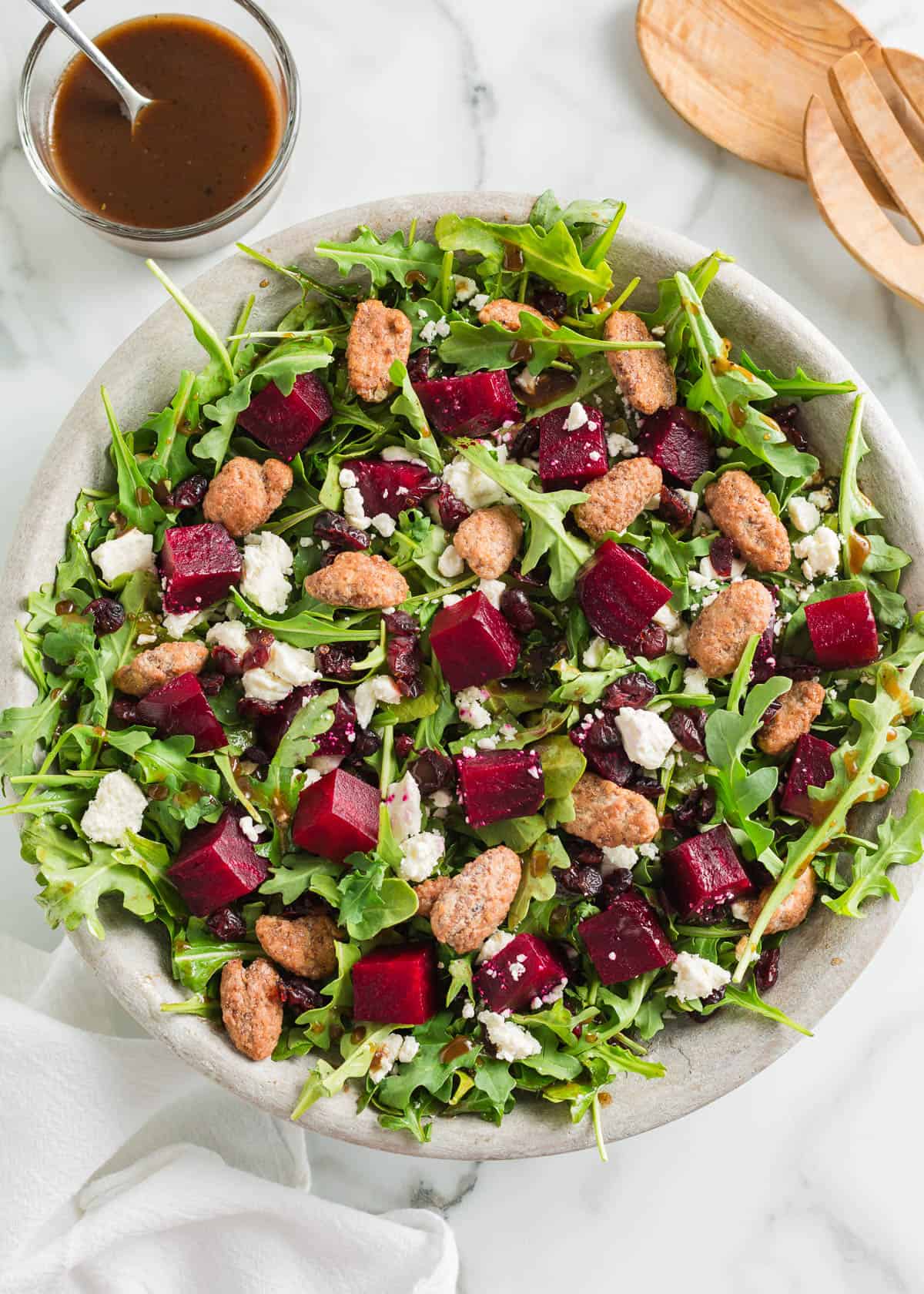 Beet salad in a stone bowl.