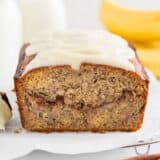 Cinnamon roll banana bread with cream cheese frosting.