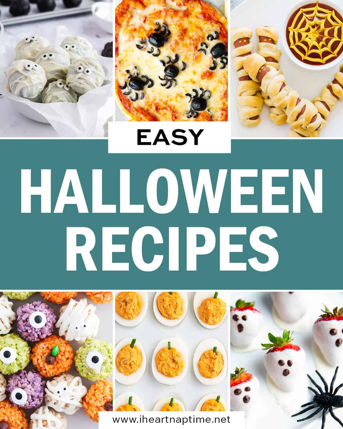 A photo collage of easy Halloween recipes. 