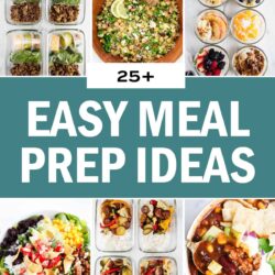 A collage of recipes for meal prep.