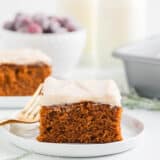 Slice of gingerbread cake on a plate.