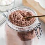 Jar with homemade hot chocolate mix.