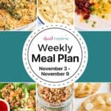 A photo collage of recipes for an I Heart Naptime weekly meal plan.